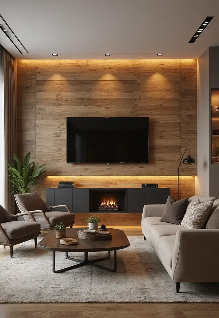 30 Wood Wall Ideas for a Rustic and Modern Touch - 13. Wood Plank Wall with Embedded Lighting