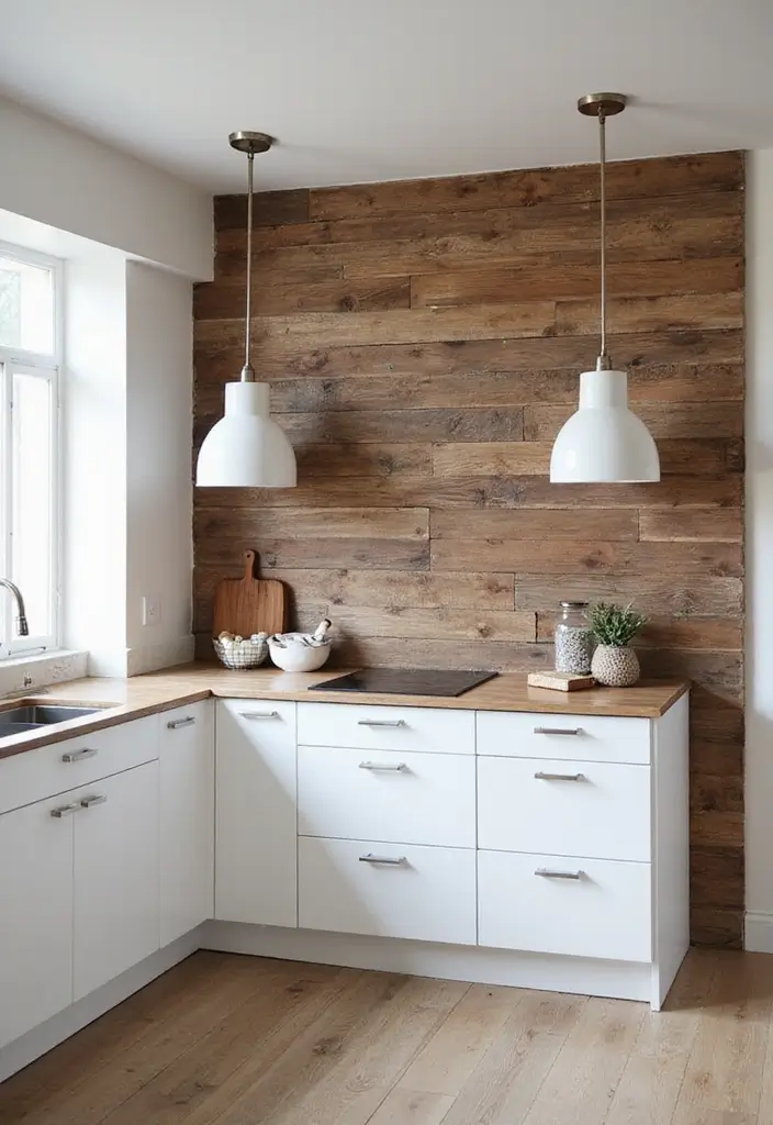 30 Wood Wall Ideas for a Rustic and Modern Touch - 2. Sleek Reclaimed Wood Panels in the Kitchen