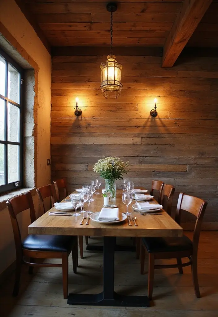 30 Wood Wall Ideas for a Rustic and Modern Touch - 20. Rustic Wood Wall with Lighting Fixtures