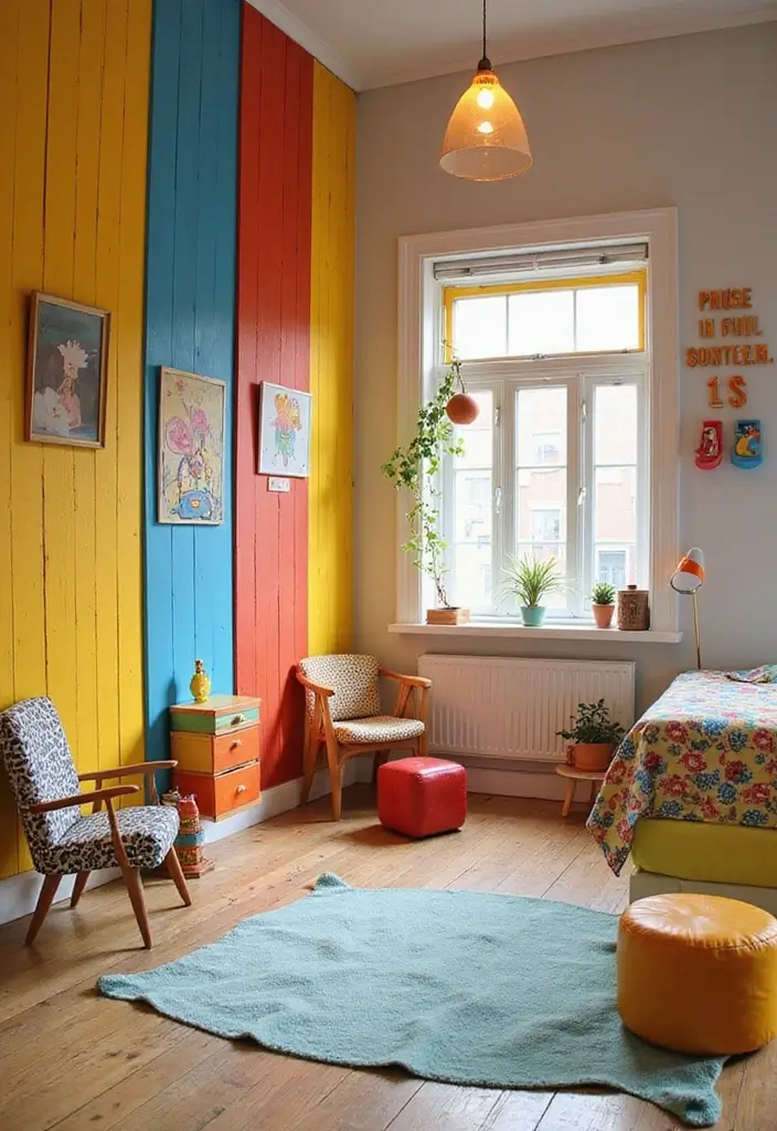 30 Wood Wall Ideas for a Rustic and Modern Touch - 26. Colorful Wood Wall Panels for Fun Spaces