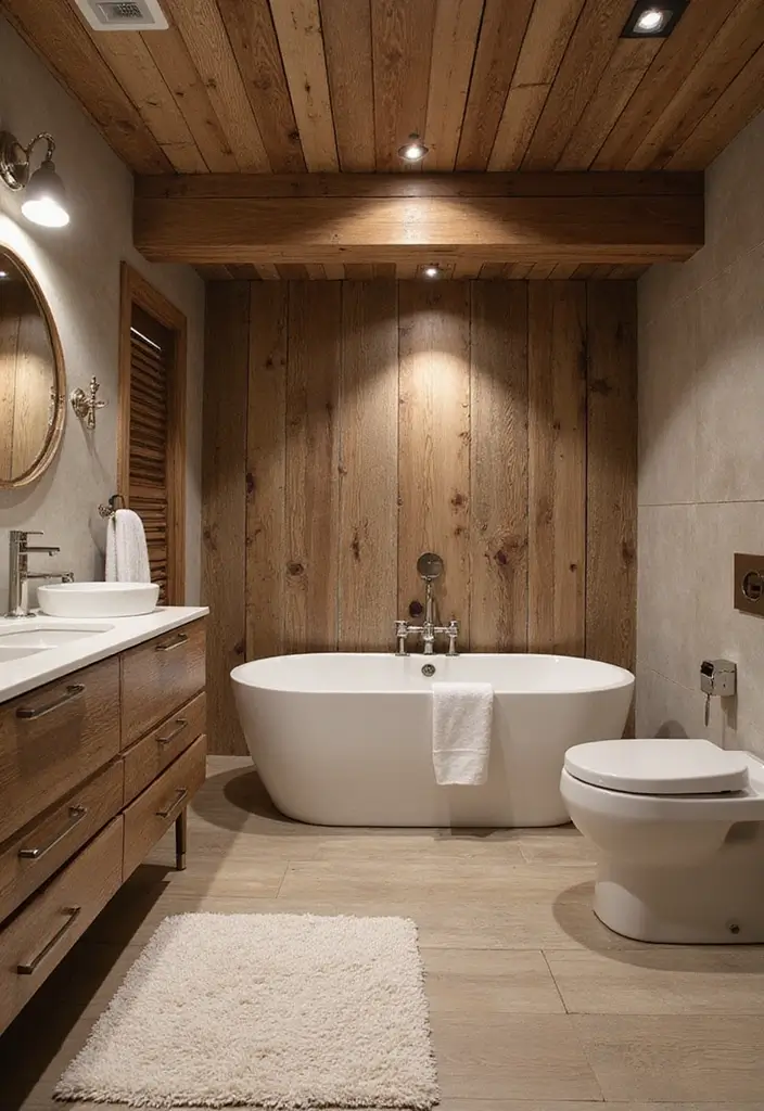 30 Wood Wall Ideas for a Rustic and Modern Touch - 6. Reclaimed Wood in the Bathroom