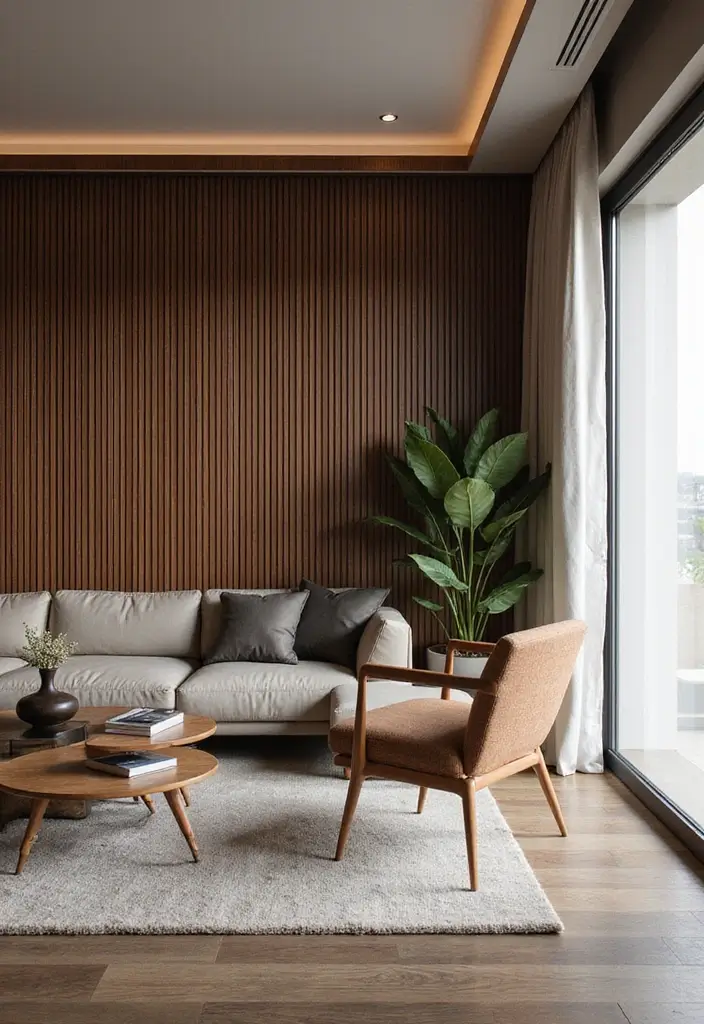 30 Wood Wall Ideas for a Rustic and Modern Touch - 7. Vertical Wood Slats for a Modern Edge