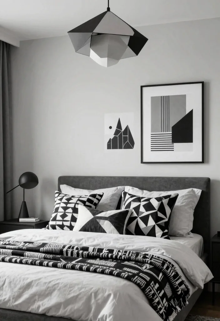 25 Black and White Bedroom Ideas for a Classic Contrast 16. Black and White Geometric Accents 0