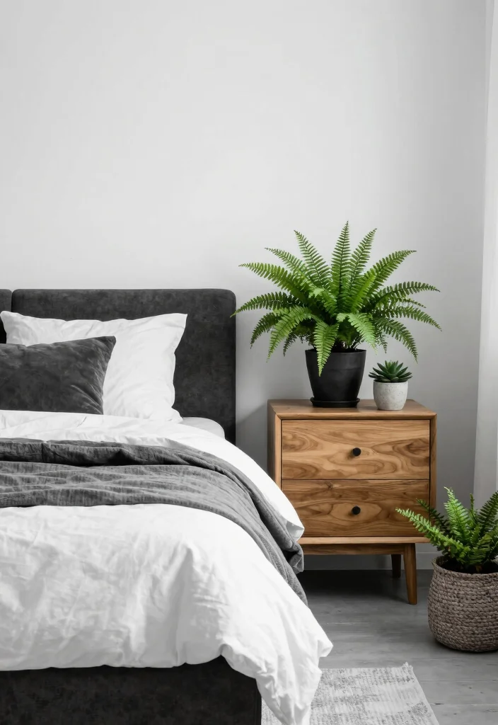 25 Black and White Bedroom Ideas for a Classic Contrast 17. Black and White Bedroom with Natural Elements 0