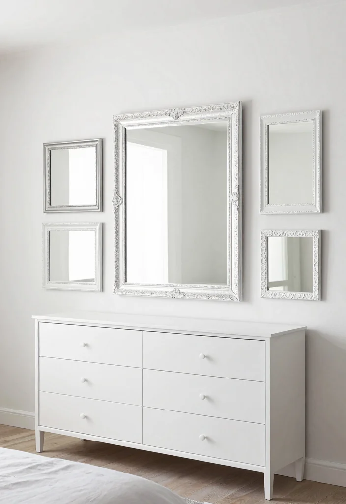 25 Black and White Bedroom Ideas for a Classic Contrast 18. Monochrome Bedroom with Decorative Mirrors 0