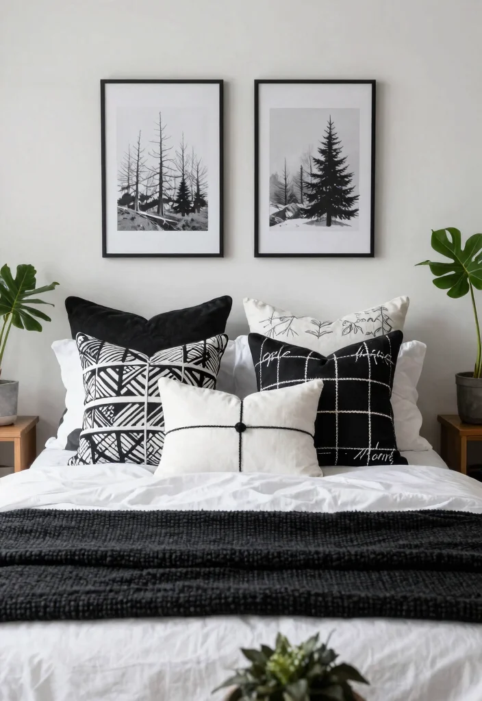 25 Black and White Bedroom Ideas for a Classic Contrast 22. Seasonal Black and White Decor 0