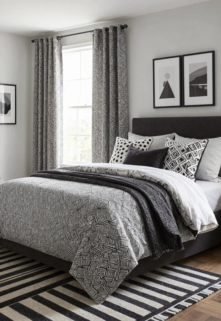 25 Black and White Bedroom Ideas for a Classic Contrast 3. Chic Monochrome Patterns 0