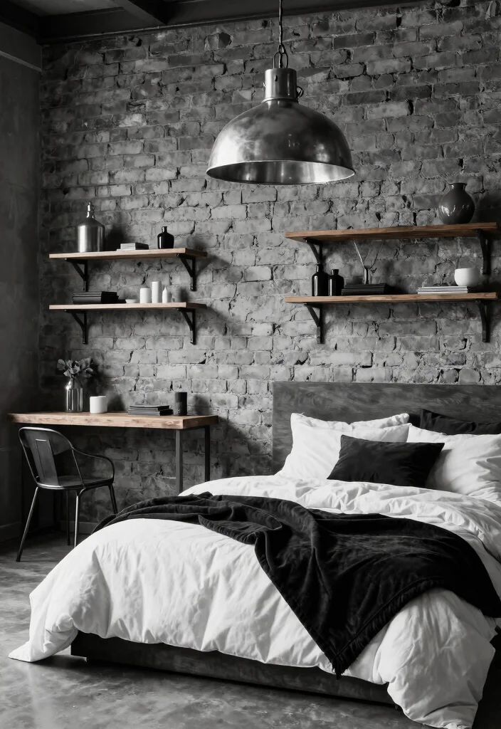 25 Black and White Bedroom Ideas for a Classic Contrast 7. Modern Industrial Flair 0