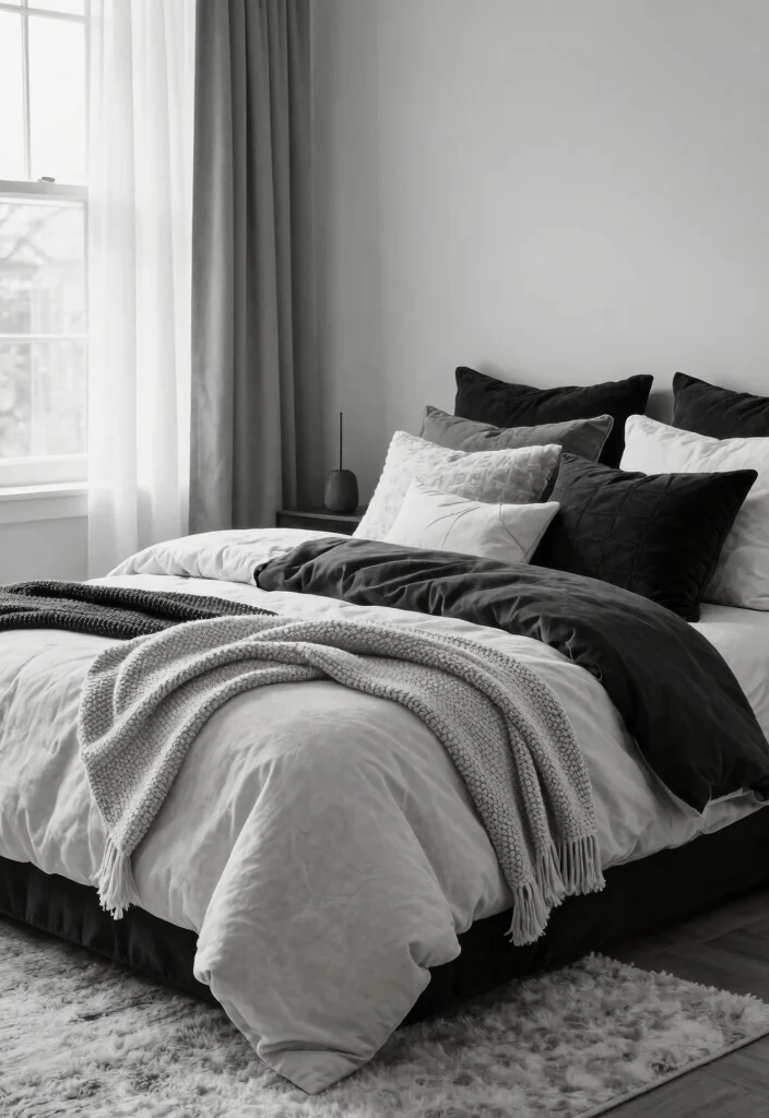 25 Black and White Bedroom Ideas for a Classic Contrast 8. Cozy Layered Textures 0