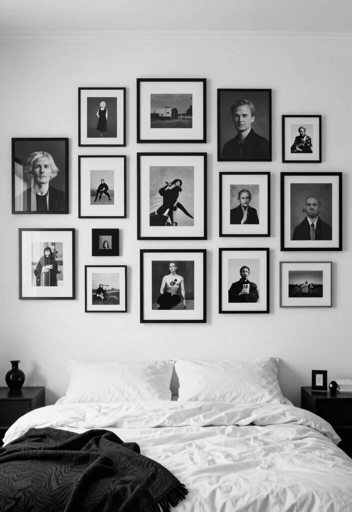 25 Black and White Bedroom Ideas for a Classic Contrast 9. Artistic Black and White Gallery 0