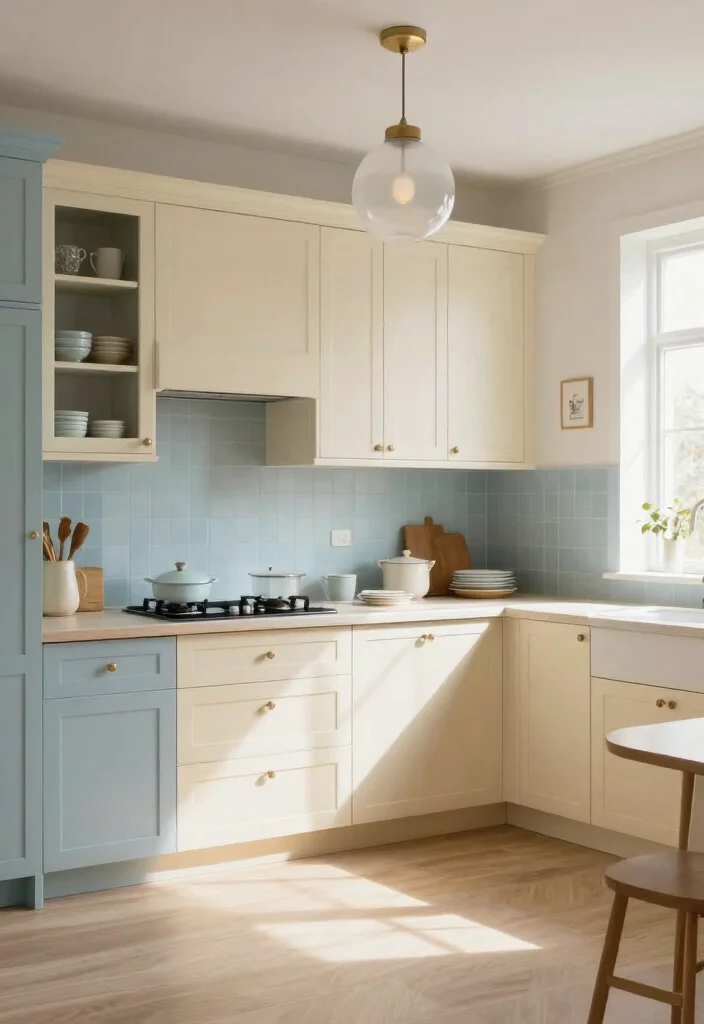 25+ Blue Kitchen Ideas That Add Calm and Character 46 25 Blue Kitchen Ideas That Add Calm and Character 16. Soft Blue and Cream 0