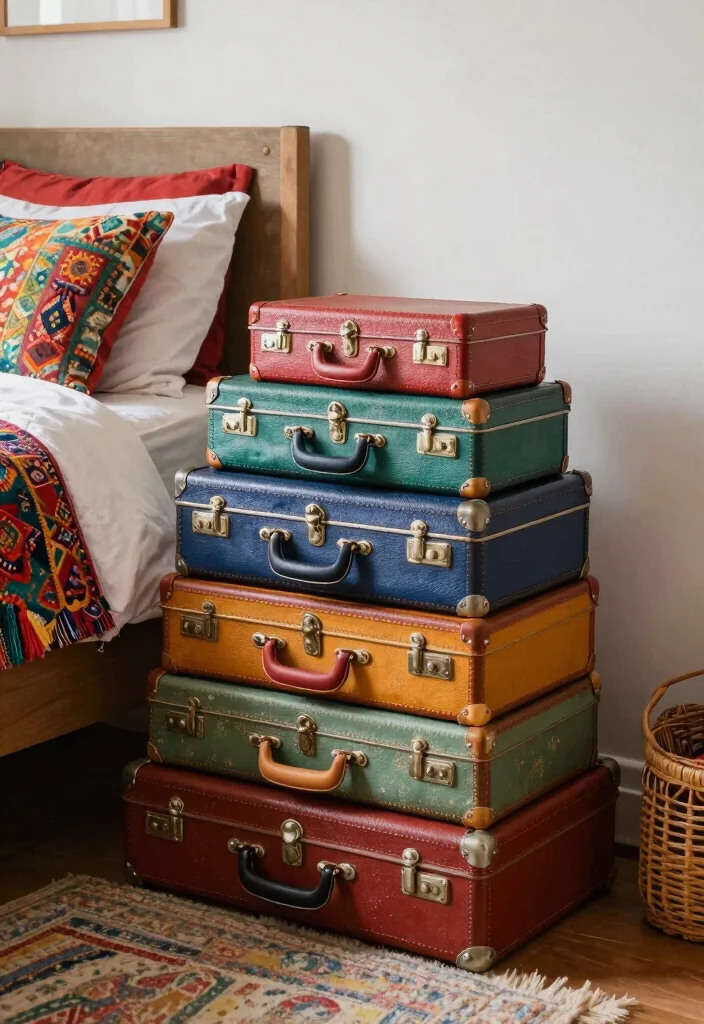 25+ Boho Bedroom Ideas Full of Free-Spirited Charm 36 25 Boho Bedroom Ideas Full of Free Spirited Charm 16. Vintage Suitcases as Decor 0