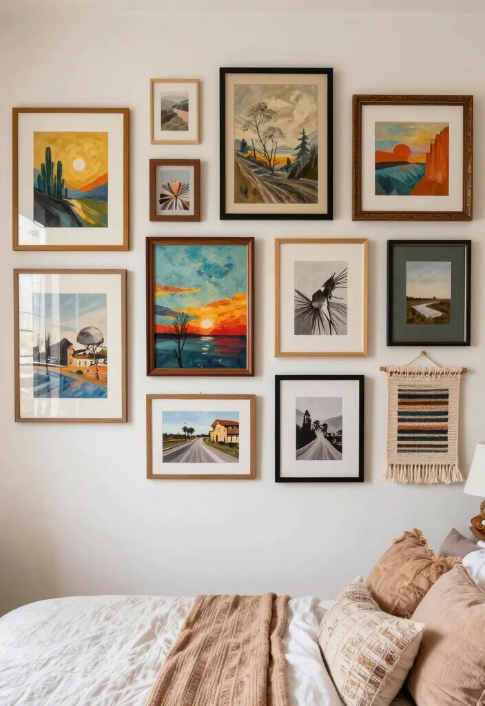 25+ Boho Bedroom Ideas Full of Free-Spirited Charm 28 25 Boho Bedroom Ideas Full of Free Spirited Charm 8. Eclectic Artwork Arrangements 0