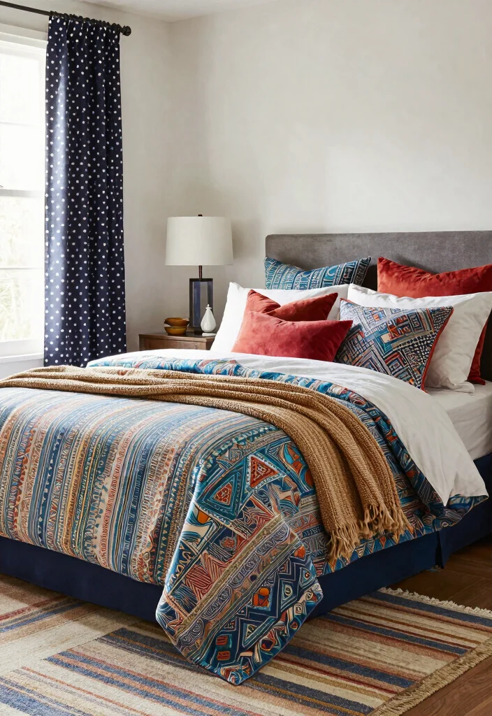 25 Colorful Bedroom Ideas That Bring Energy and Joy 6. Mixed Prints and Textures 0