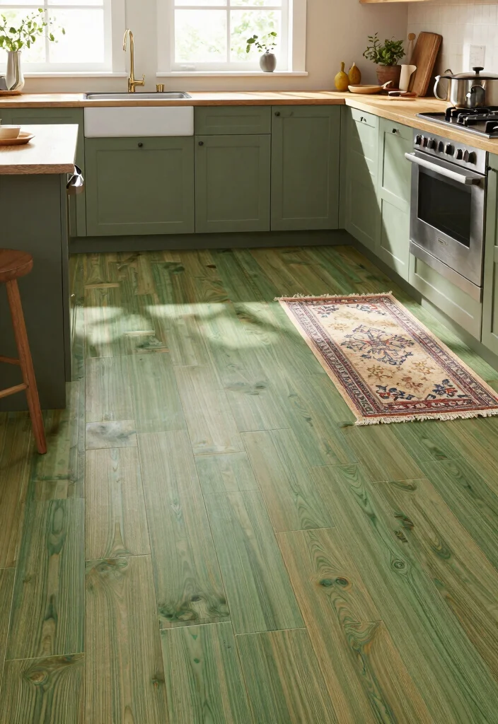 25+ Green Kitchen Ideas for a Fresh Natural Look 33 25 Green Kitchen Ideas for a Fresh Natural Look 13. Green Flooring Options 0