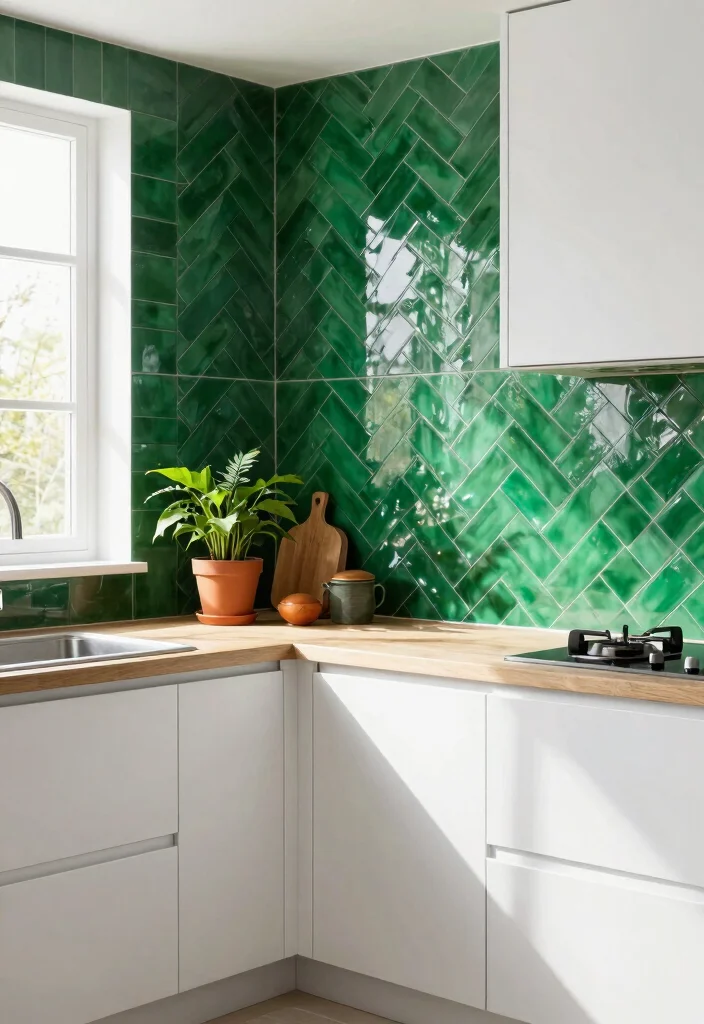 25+ Green Kitchen Ideas for a Fresh Natural Look 13 25 Green Kitchen Ideas for a Fresh Natural Look 3. Green Backsplash 0