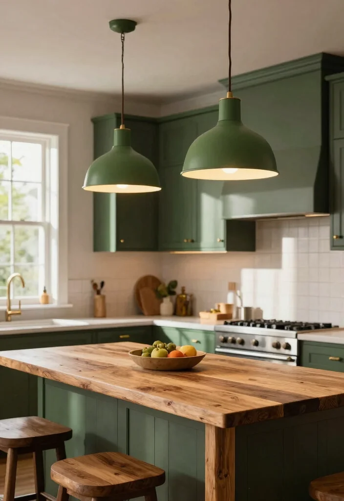 25+ Green Kitchen Ideas for a Fresh Natural Look 27 25 Green Kitchen Ideas for a Fresh Natural Look 7. Green Lighting Fixtures 0