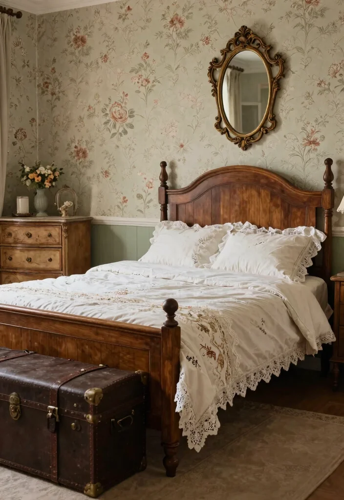 25 Ladies Bedroom Ideas That Are Feminine and Elegant 3. Vintage Inspired Elegance 0