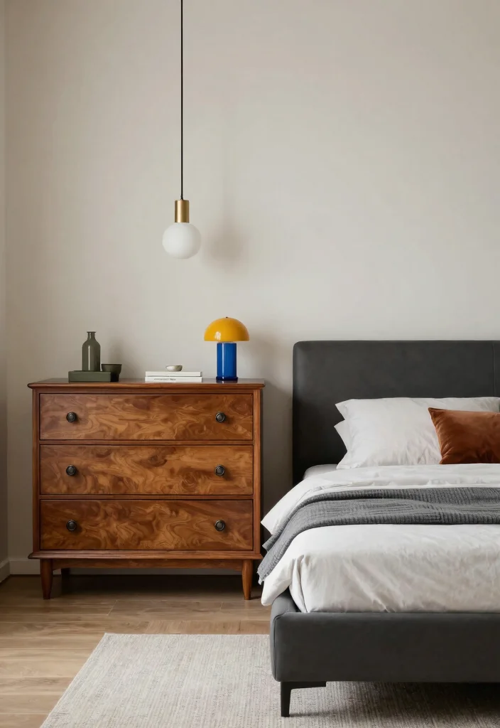 25 Modern Bedroom Ideas That Feel Sleek and Sophisticated 16. Vintage Modern Mix 0