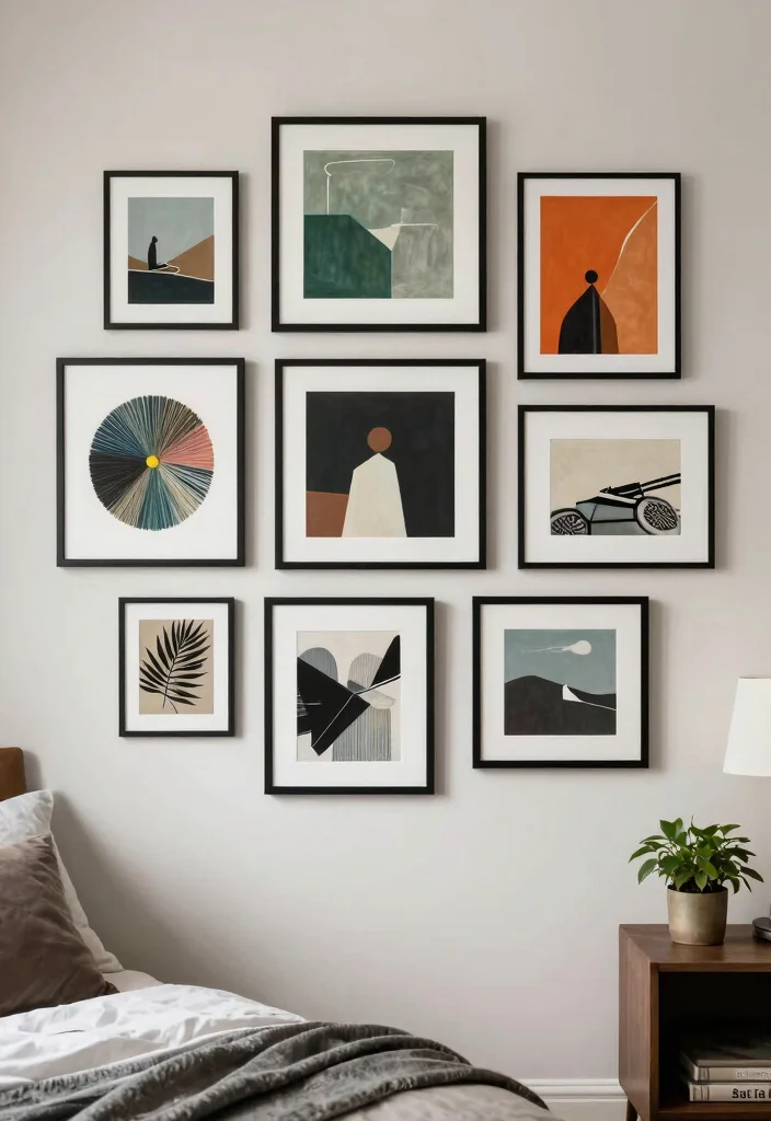 25 Modern Bedroom Ideas That Feel Sleek and Sophisticated 8. Artistic Wall Decor 0