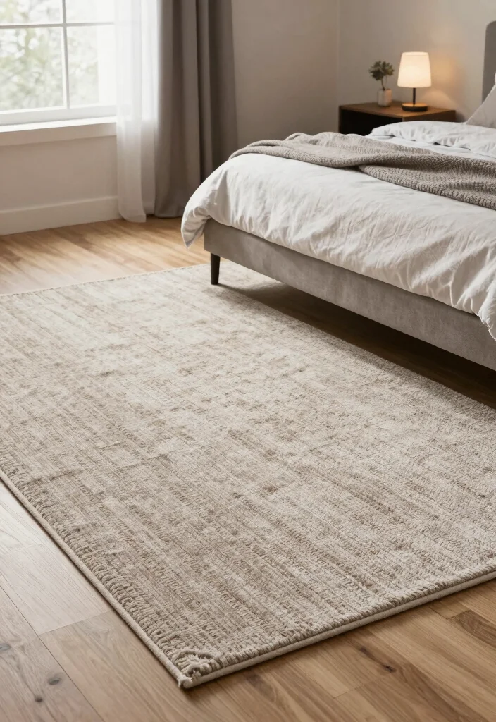 25 Modern Bedroom Ideas That Feel Sleek and Sophisticated 9. Textured Rugs for Added Comfort 0