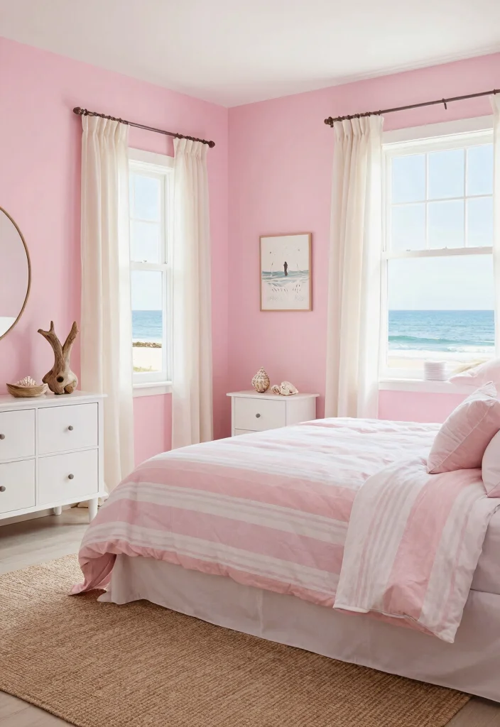 25+ Pink Bedroom Ideas That Are Chic and Playful 65 25 Pink Bedroom Ideas That Are Chic and Playful 15. Pink and White Coastal Charm 0