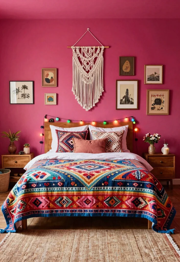 25+ Pink Bedroom Ideas That Are Chic and Playful 2 25 Pink Bedroom Ideas That Are Chic and Playful 2. Deep Pink Bohemian Vibes 0
