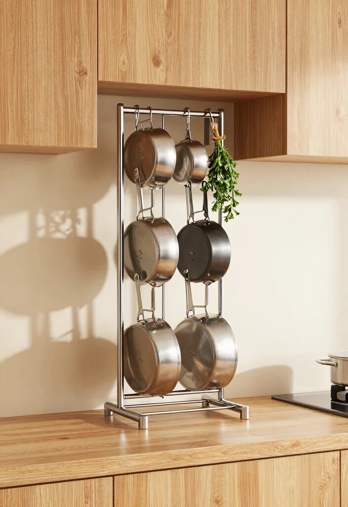 25 Small Galley Kitchen Ideas That Maximize Function 11. Vertical Pot Racks 0