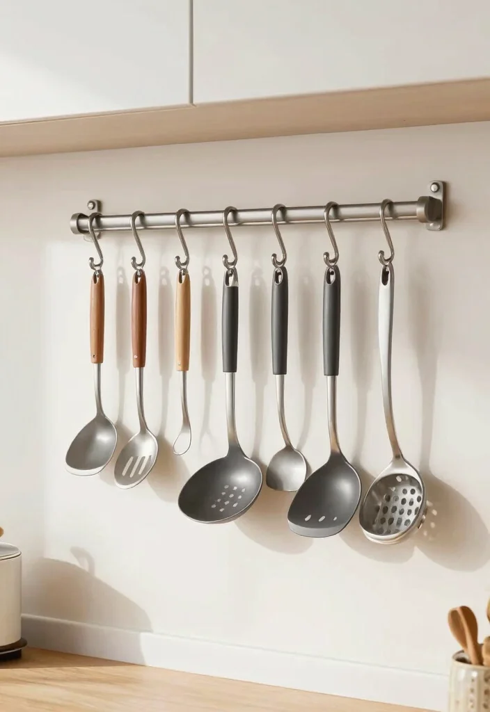25 Small Galley Kitchen Ideas That Maximize Function 23. Decorative Hooks for Utensils 0