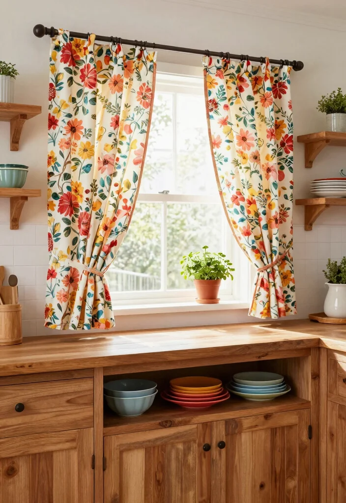 25 Small Galley Kitchen Ideas That Maximize Function 7. Colorful Cropped Curtains 0