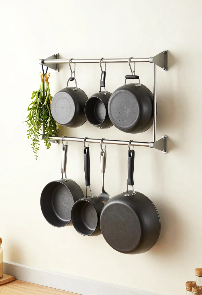 25+ Small Kitchen Ideas to Maximize Space and Style 63 25 Small Kitchen Ideas to Maximize Space and Style 23. Wall Mounted Pot Rack 0