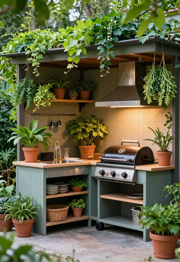 25 Small Outdoor Kitchen Ideas for Compact Spaces 14. Decorative Greenery 0