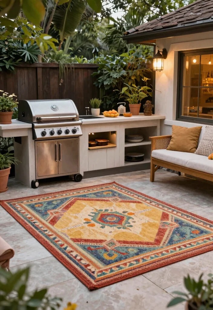 25 Small Outdoor Kitchen Ideas for Compact Spaces 22. Outdoor Rugs 0