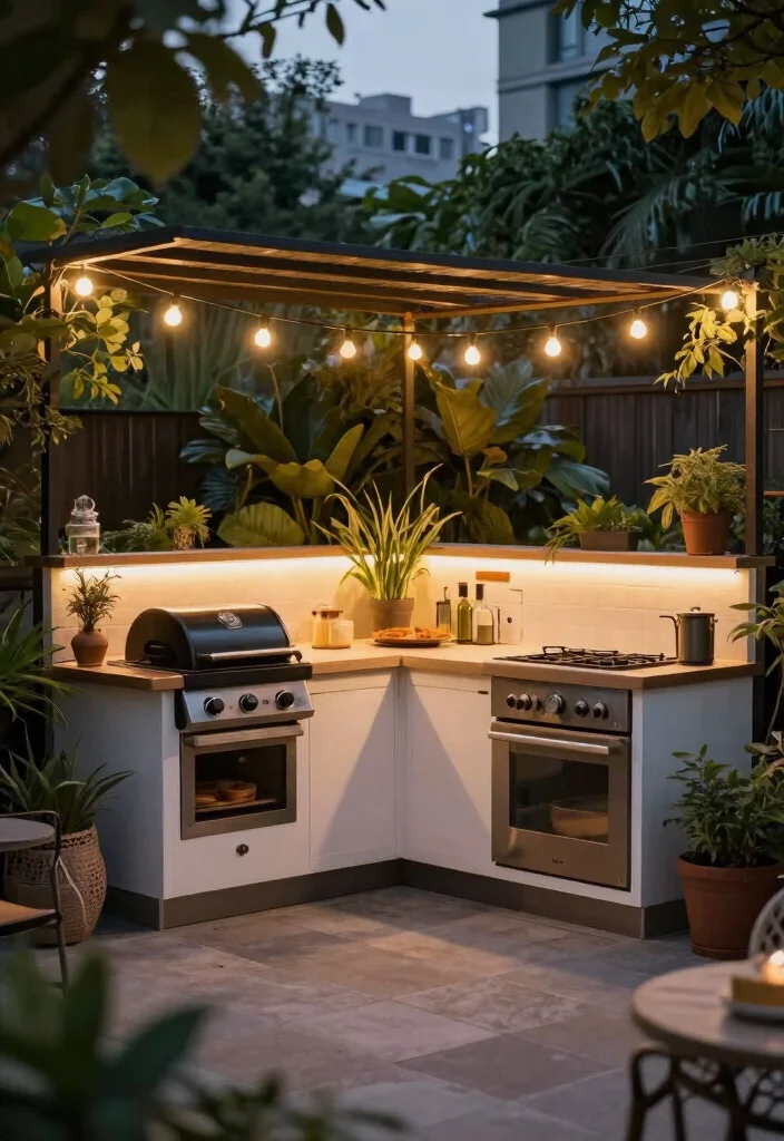 25 Small Outdoor Kitchen Ideas for Compact Spaces 9. Overhead Lighting Solutions 0