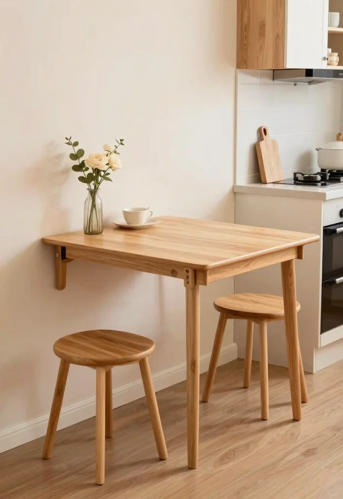 25 Very Small Kitchen Layout Ideas That Actually Work 16. Wall Mounted Dining Solutions 0