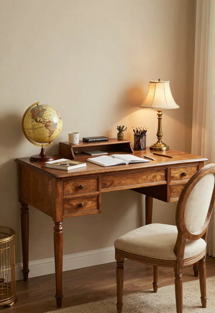 25+ Vintage Bedroom Ideas That Bring Retro Charm 33 25 Vintage Bedroom Ideas That Bring Retro Charm 13. Vintage inspired Desk Space 0