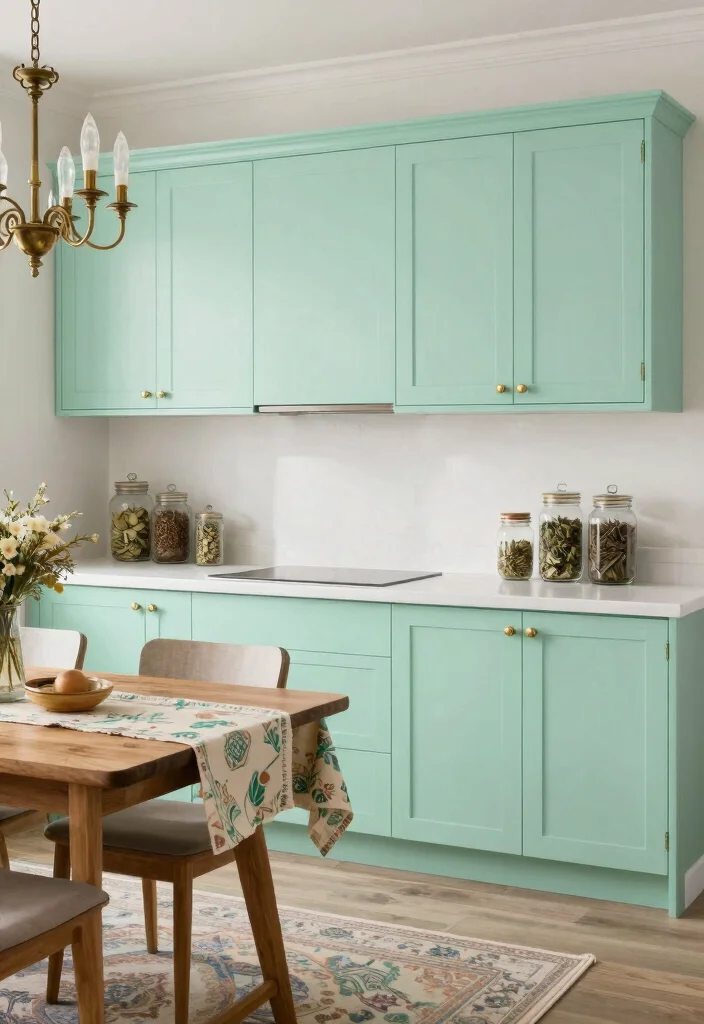 25 Vintage Kitchen Ideas That Bring Back Retro Charm 1. Mint Green Cabinets 0