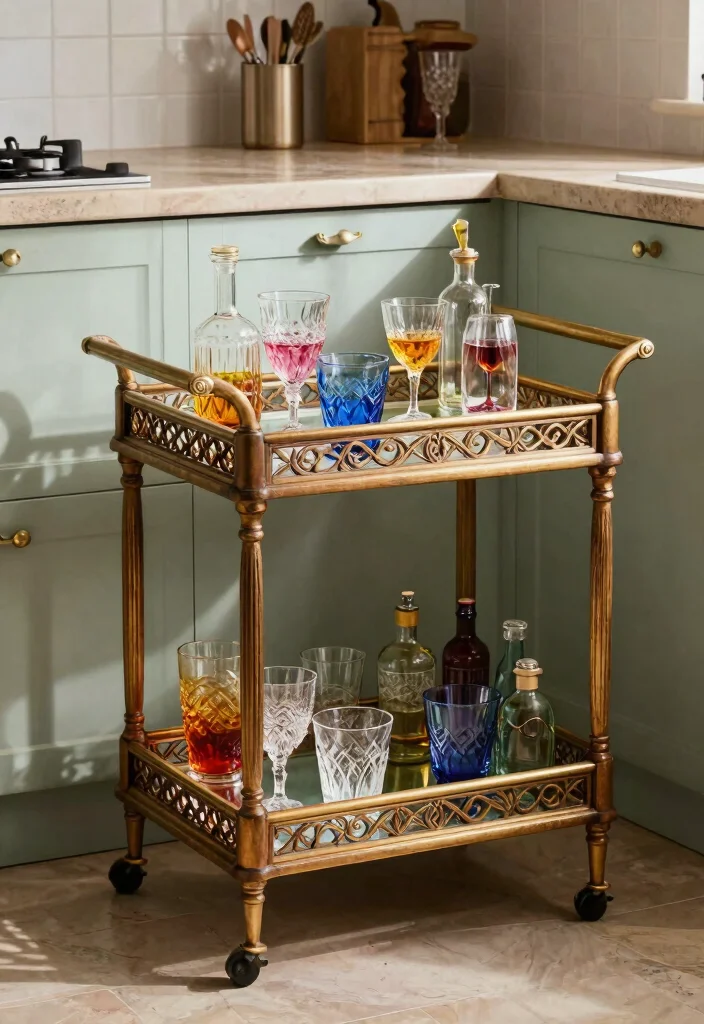 25 Vintage Kitchen Ideas That Bring Back Retro Charm 17. Vintage Bar Carts 0
