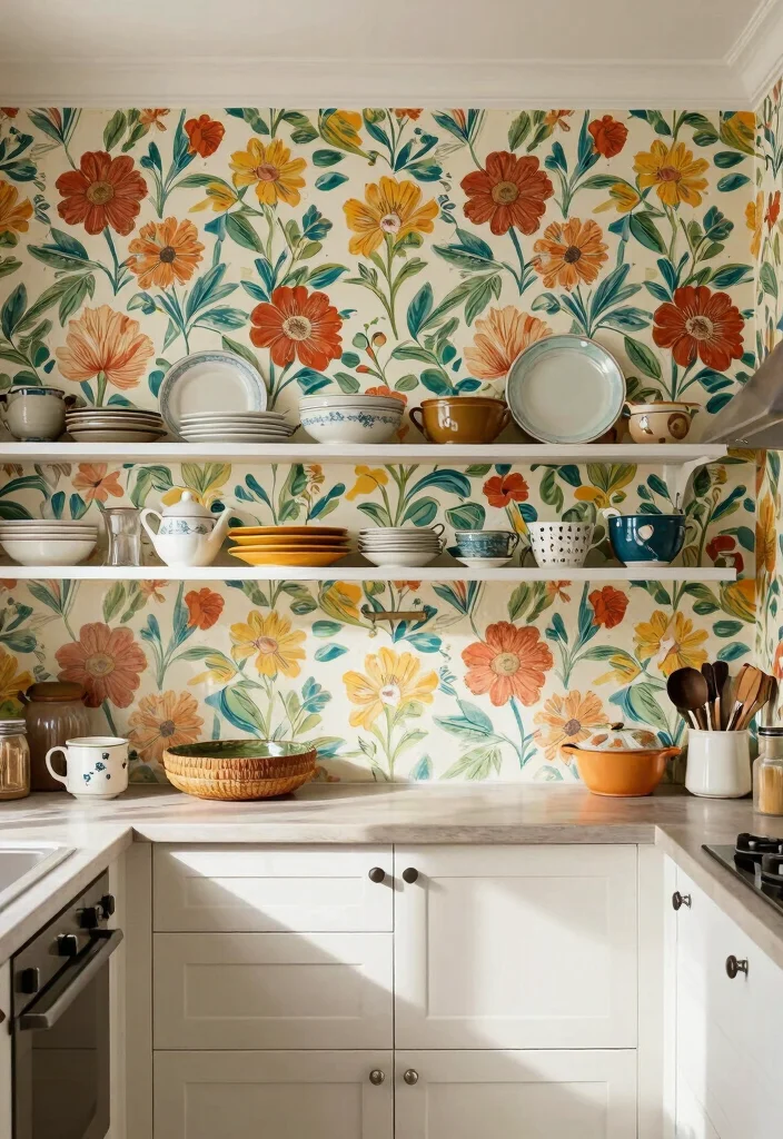 25 Vintage Kitchen Ideas That Bring Back Retro Charm 7. Retro Wallpaper 0