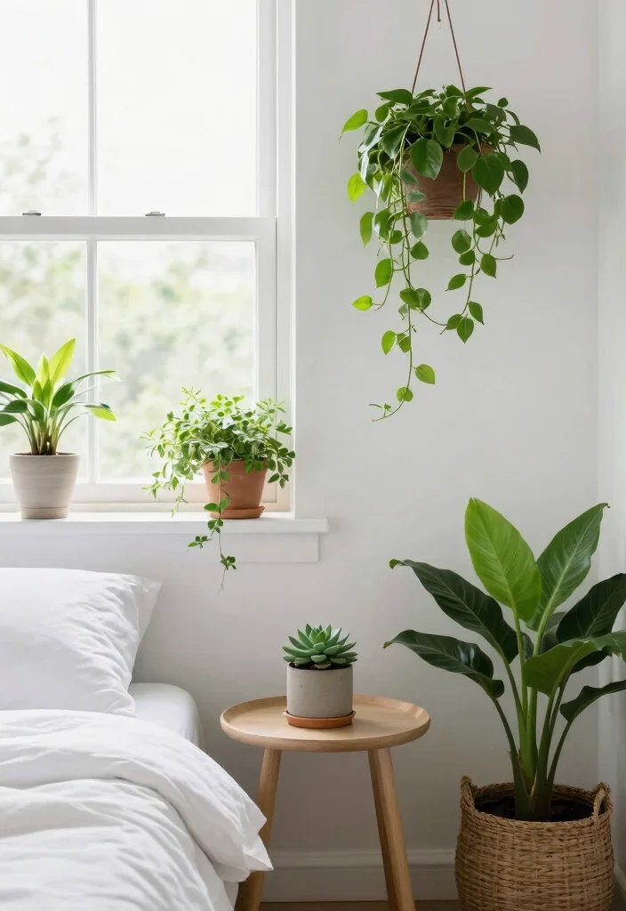 25 White Bedroom Ideas That Feel Clean and Serene 10. Incorporating Greenery 0