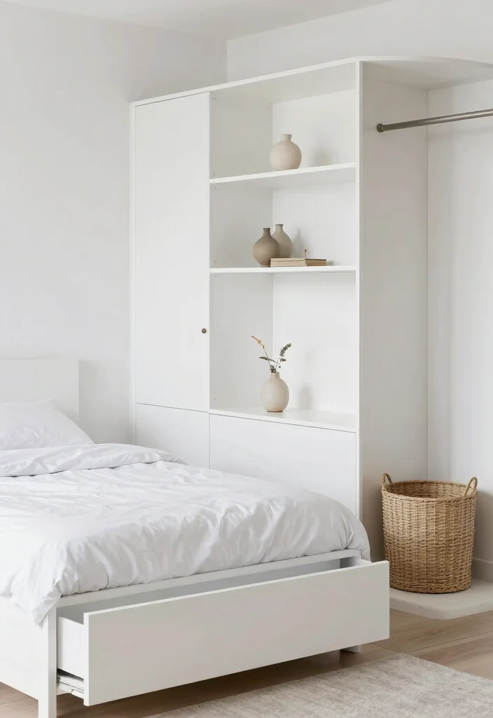 25 White Bedroom Ideas That Feel Clean and Serene 12. Functional Storage Solutions 0