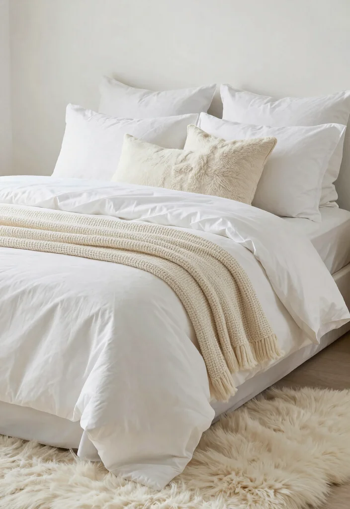 25 White Bedroom Ideas That Feel Clean and Serene 2. Soft Textiles for Comfort 0
