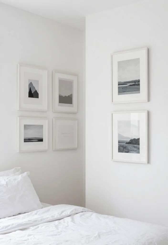 25 White Bedroom Ideas That Feel Clean and Serene 23. Embracing Simple Artwork 0