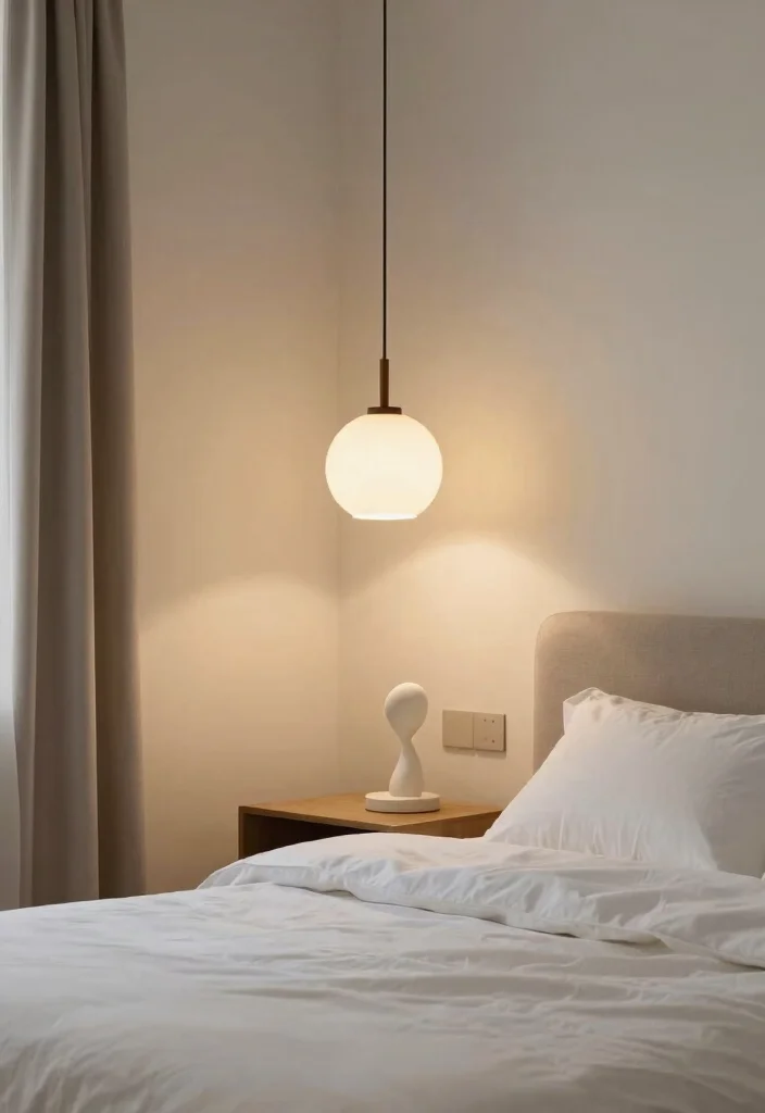 25 White Bedroom Ideas That Feel Clean and Serene 9. Statement Lighting Fixtures 0