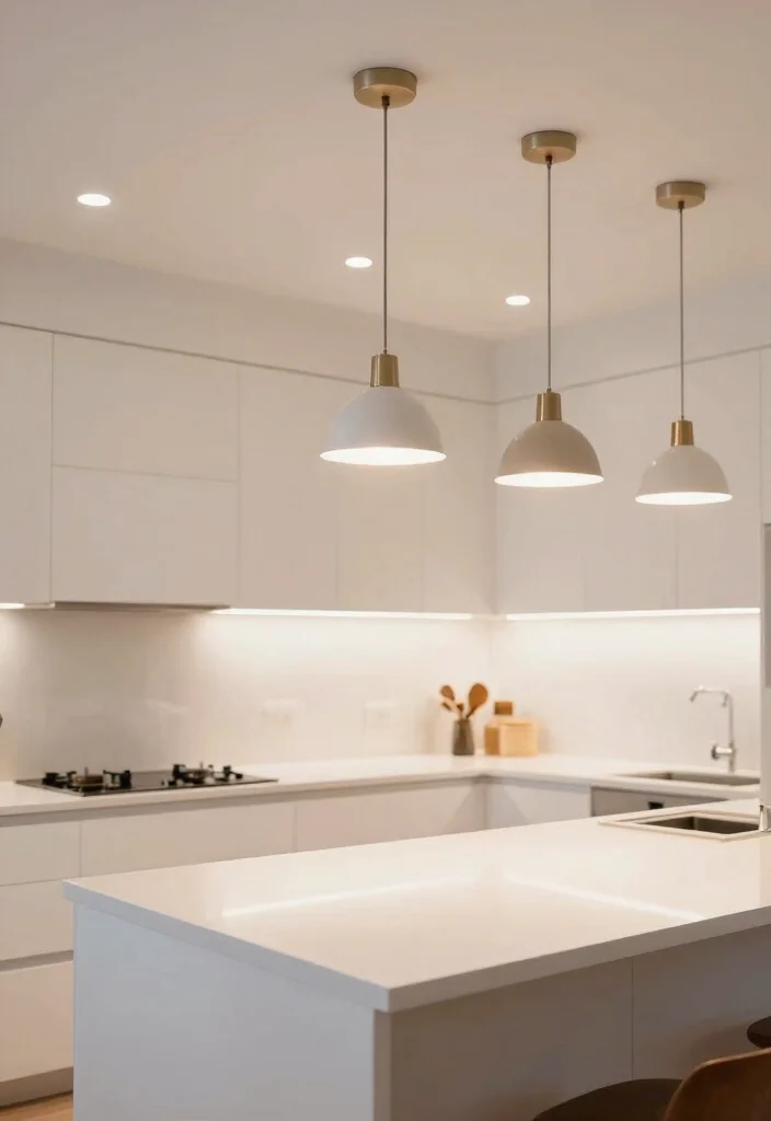 25+ White Kitchen Ideas That Feel Fresh and Modern 32 25 White Kitchen Ideas That Feel Fresh and Modern 12. Layered Lighting Concepts 0