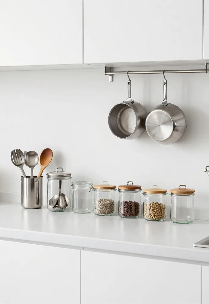 25+ White Kitchen Ideas That Feel Fresh and Modern 18 25 White Kitchen Ideas That Feel Fresh and Modern 8. Minimalist Cookware Display 0