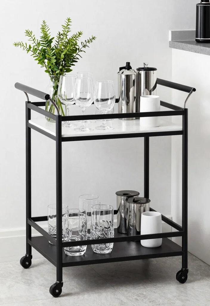 30 Black and White Kitchen Ideas for a Classic Contrast 36 30 Black and White Kitchen Ideas for a Classic Contrast 16. Modern Bar Cart 0