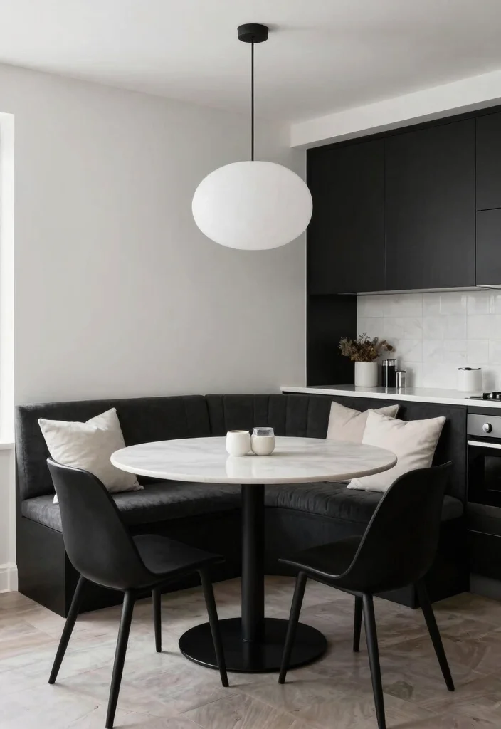 30 Black and White Kitchen Ideas for a Classic Contrast 38 30 Black and White Kitchen Ideas for a Classic Contrast 18. Elegant Dining Nook 0