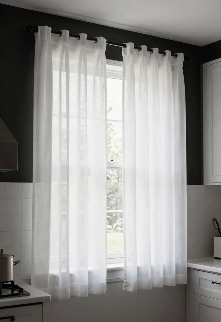 30 Black and White Kitchen Ideas for a Classic Contrast 52 30 Black and White Kitchen Ideas for a Classic Contrast 22. Charming Window Treatments 0