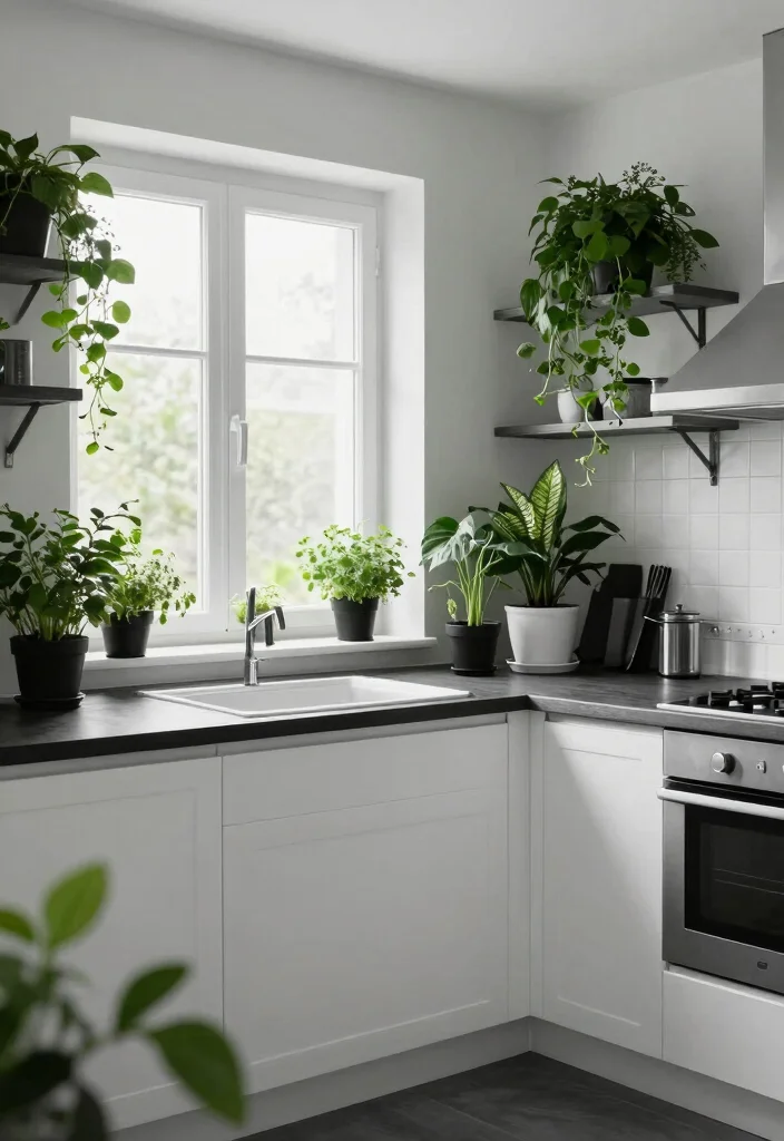 30 Black and White Kitchen Ideas for a Classic Contrast 78 30 Black and White Kitchen Ideas for a Classic Contrast 28. Indoor Greenery 0